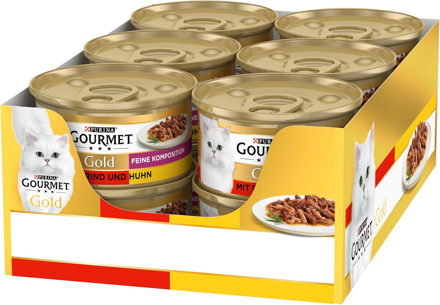 Gourmet Gold Fine Composition nourriture humide pour chat au bœuf et au poulet, paquet de 12 (12 x 85g)