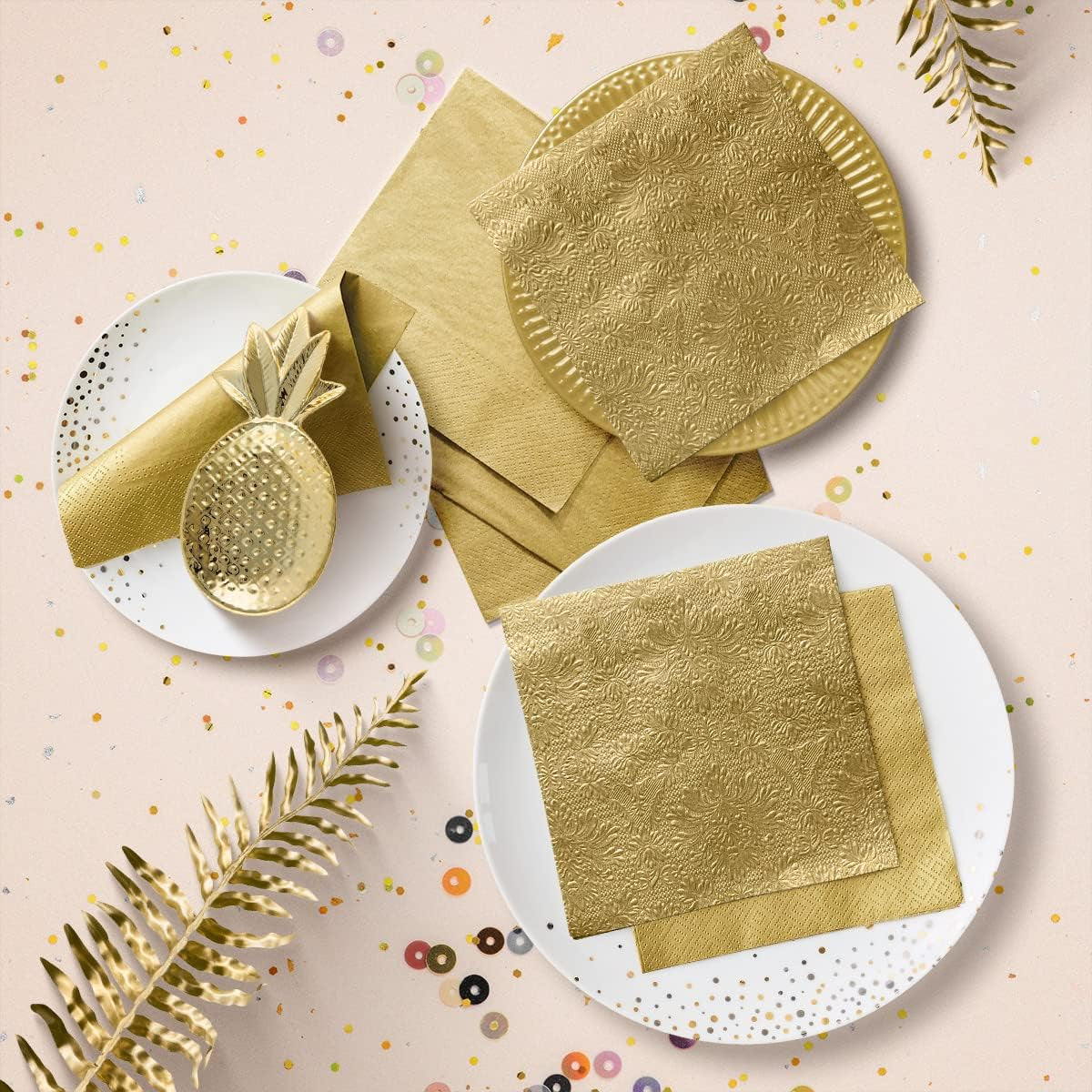 PAW - Serviettes 3 Plis (33 X 33 Cm) I 20 Pièces I Parfaites pour les Anniversaires, Fêtes, Mariages, Communions et Fêtes I Serviettes en Papier Colorées - Occasions Spéciales, Ornements I Inspiration Classique (Or)