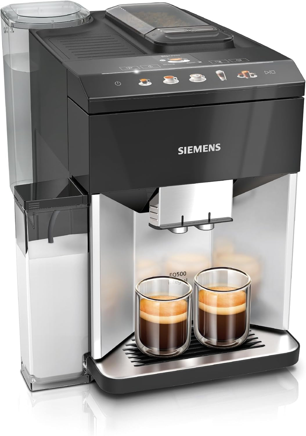 Machine à expresso entièrement automatique Siemens EQ500 TQ513D01, nombreuses spécialités de café, mousseur à lait, réservoir de lait intégré, nettoyage automatique à la vapeur, 1500 W, argent clair naturel/noir piano