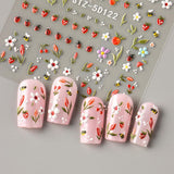 JMEOWIO Autocollant 3D pour ongles, fleurs, fruits, Nail Art, autocollant auto-adhésif, autocollants stéréoscopiques 5D, décoration, conception de ongles, 4 couleurs