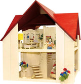23112 Maison de poupée, couleur bois, rouge