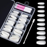 200 pcs Faux Ongles Conseils 10 Tailles Acrylique Ongles Artificiels avec Poussoir à Cuticules et Boîte Transparente pour Femmes et Filles (Naturel et Transparent)