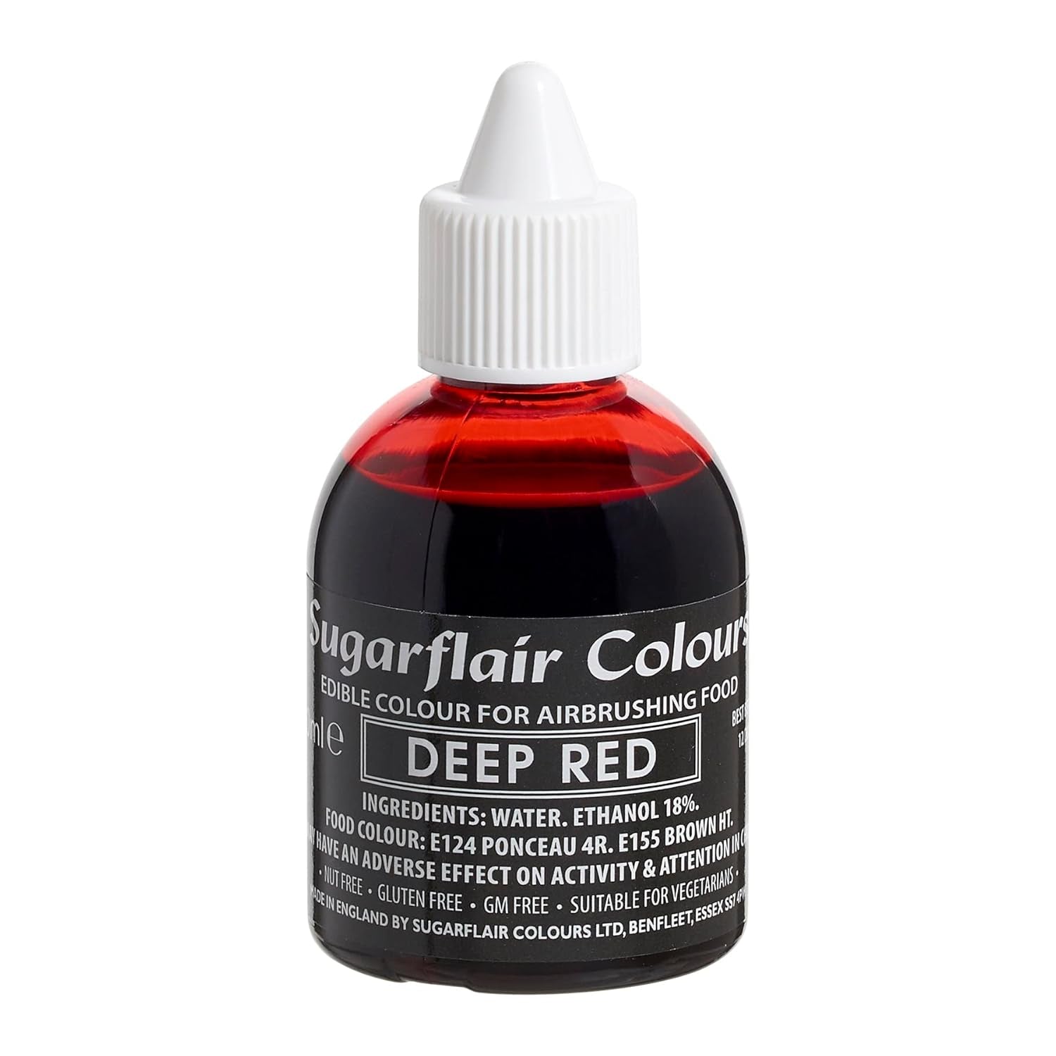 Colorant alimentaire rouge profond Sugarflair - Colorant alimentaire liquide comestible, colorant aérographe pour gâteaux, muffins, glaçages et décorations de gâteaux - 60 ml