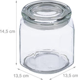 Lot de 6 bocaux de conservation Relaxdays avec couvercles, bocaux de conservation octogonaux en verre de 1,3 L, contenants hermétiques en verre, boîtes de conservation transparentes Naty Shop