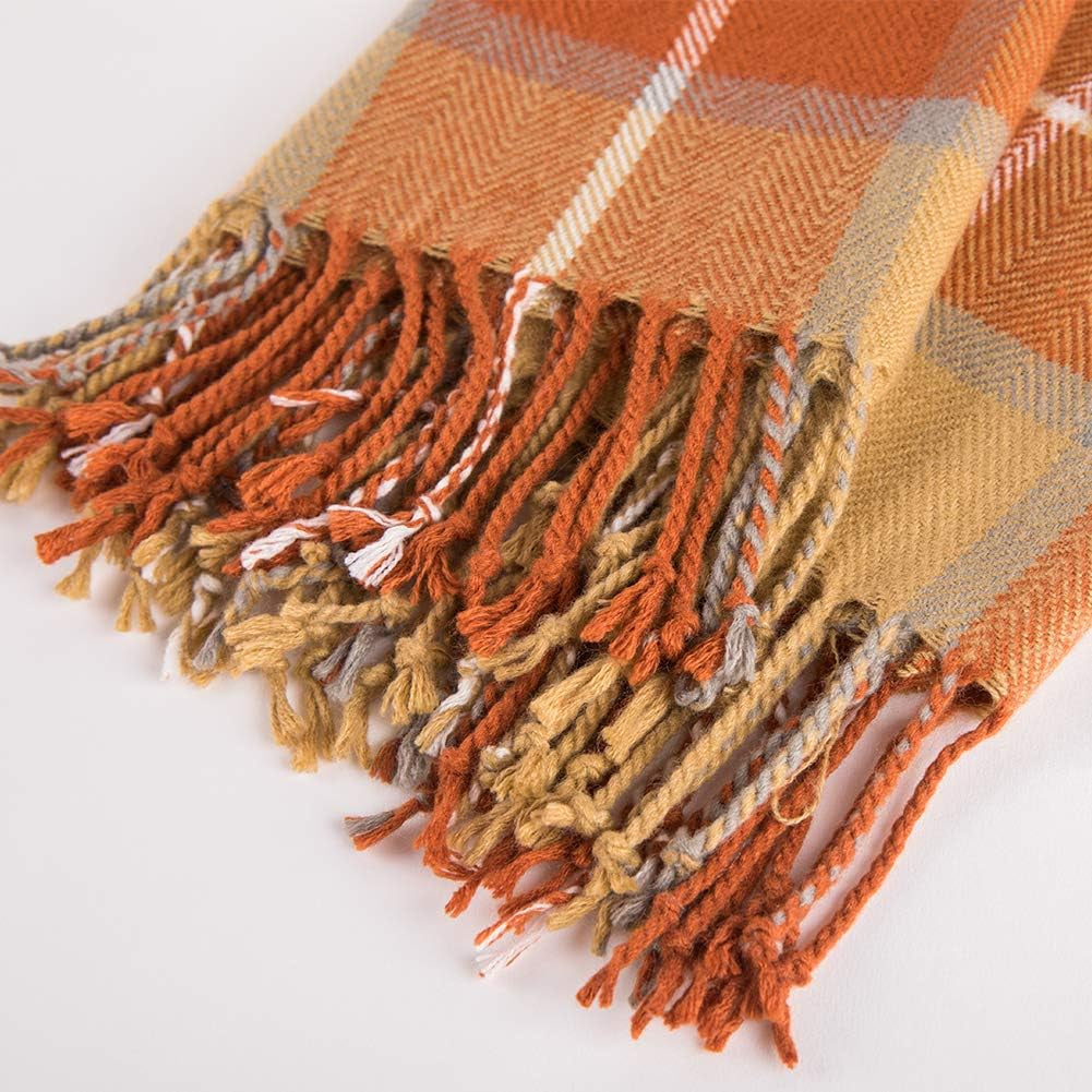 G Lake Couverture à carreaux orange en acrylique doux réversible à franges colorées, cadeau pour décorations de Noël 127 cm de large x 170,2 cm L-lits et couvertures orange citrouille G Lake
