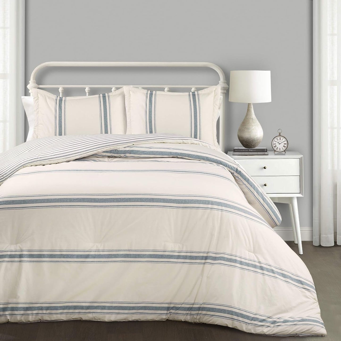 Lush Decor Couette de ferme rayée, Full/Queen, courtepointes et courtepointes grises Naty Shop Blue Full Queen