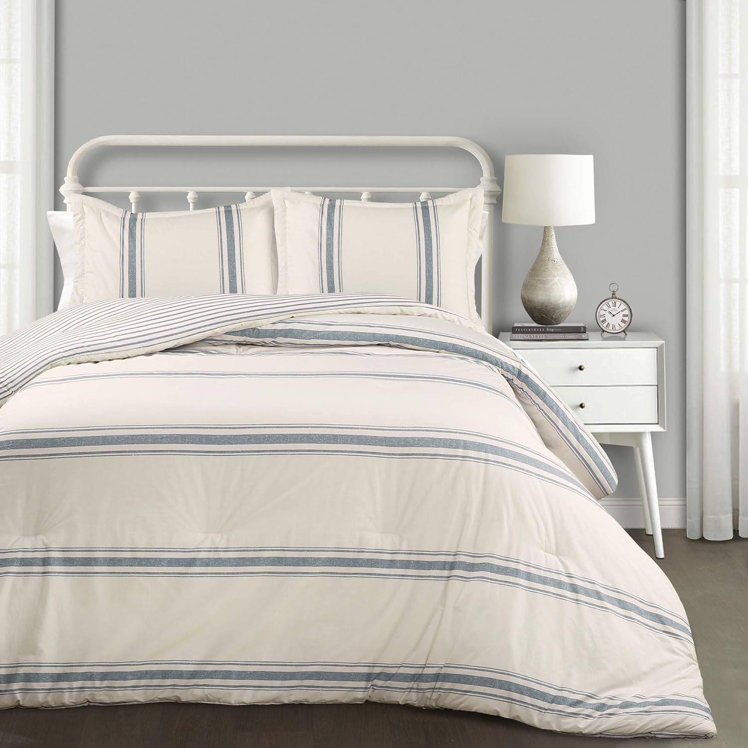 Lush Decor Couette de ferme rayée, Full/Queen, courtepointes et courtepointes grises Naty Shop Blue Full Queen