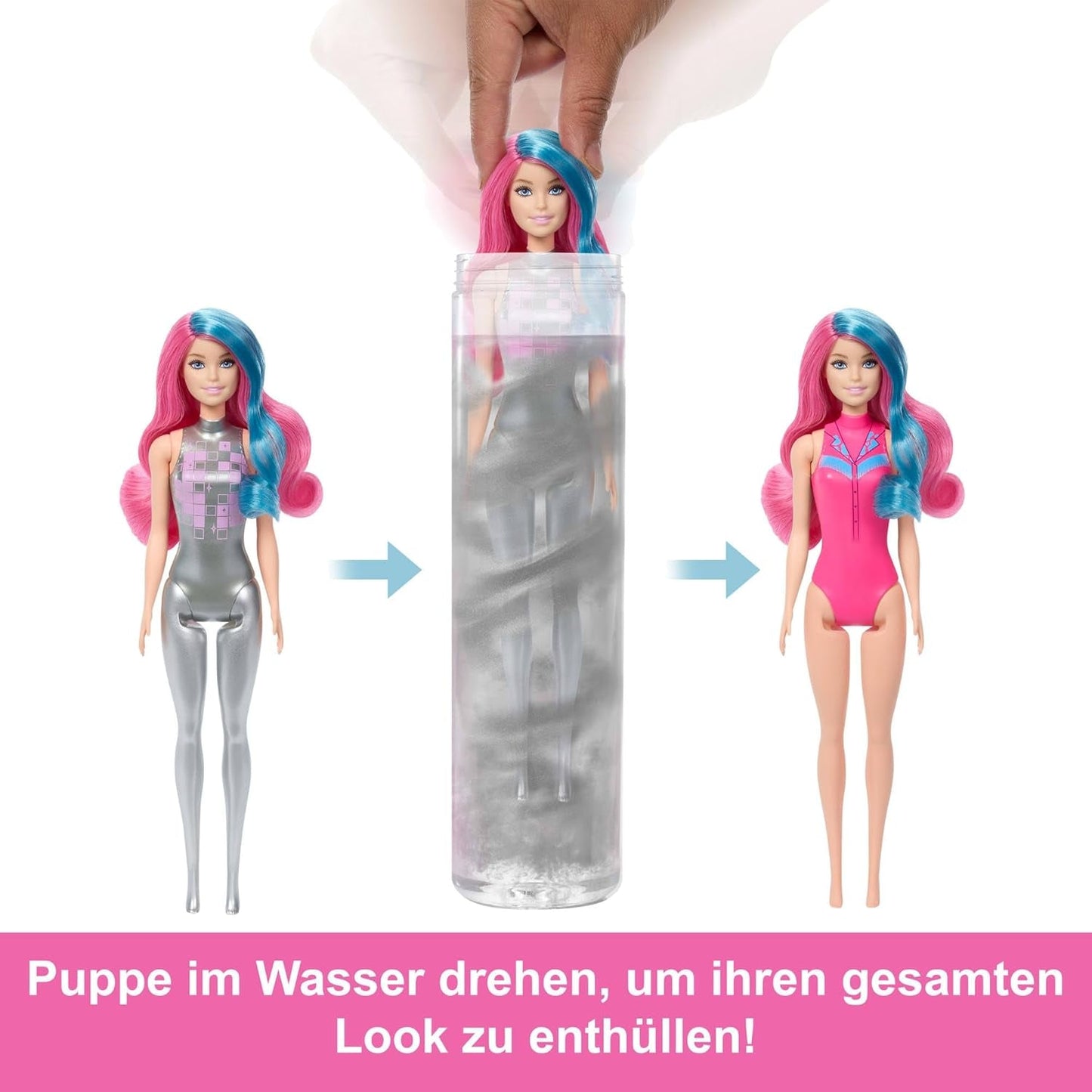 Poupée mannequin Barbie Color Reveal et accessoires avec 6 surprises, série Disco Star avec paillettes métalliques et haut à couleur changeante (les styles peuvent varier), JCP01 Naty Shop Dolls