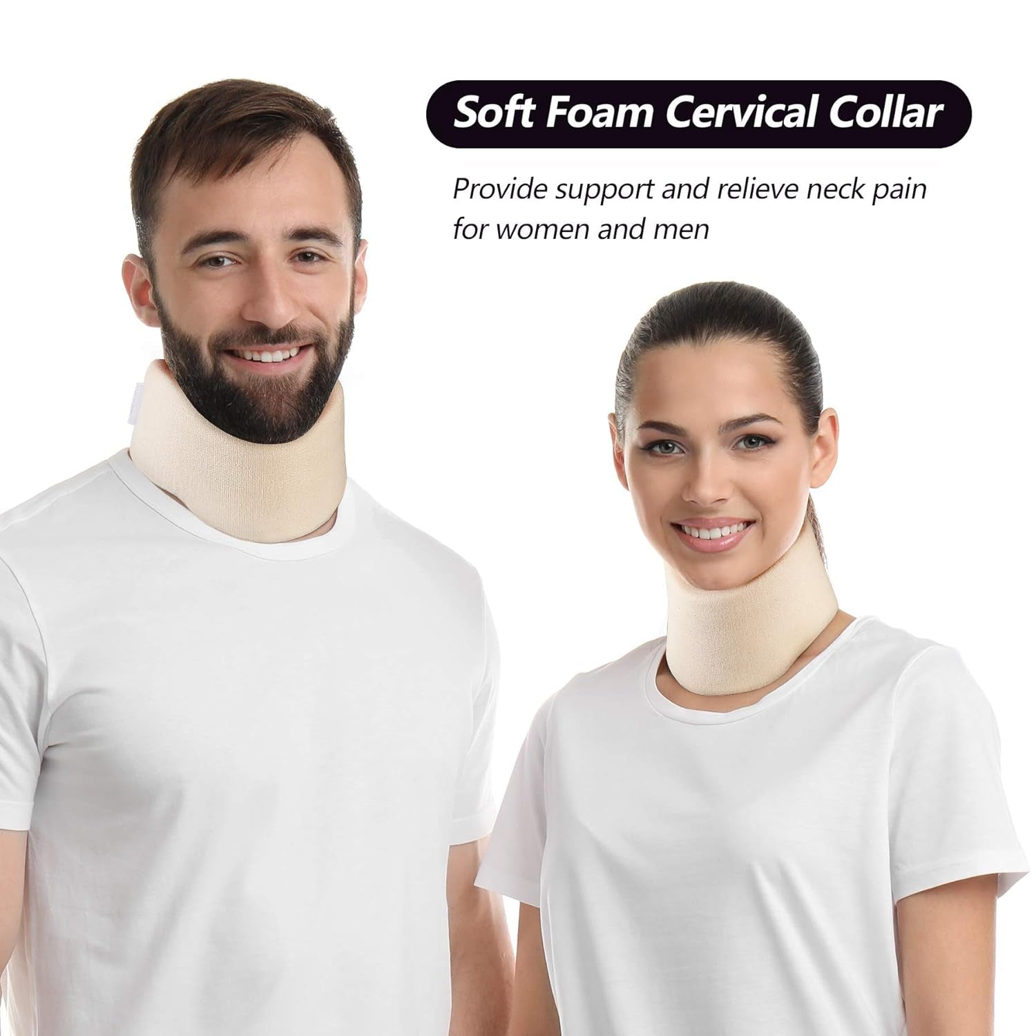 RESTCLOUD Support de nuque en mousse souple, collier universel, support de cou réglable pour le sommeil - Soulage les douleurs cervicales (blanc, col de 6,4 cm de profondeur, M) Oreillers orthopédiques cervicaux Naty Shop