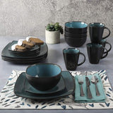 Gibson 99813.16R Elite Soho Lounge Reactive Glaze Service de table pour 4 personnes, 16 pièces, effet bicolore bleu-vert/noir