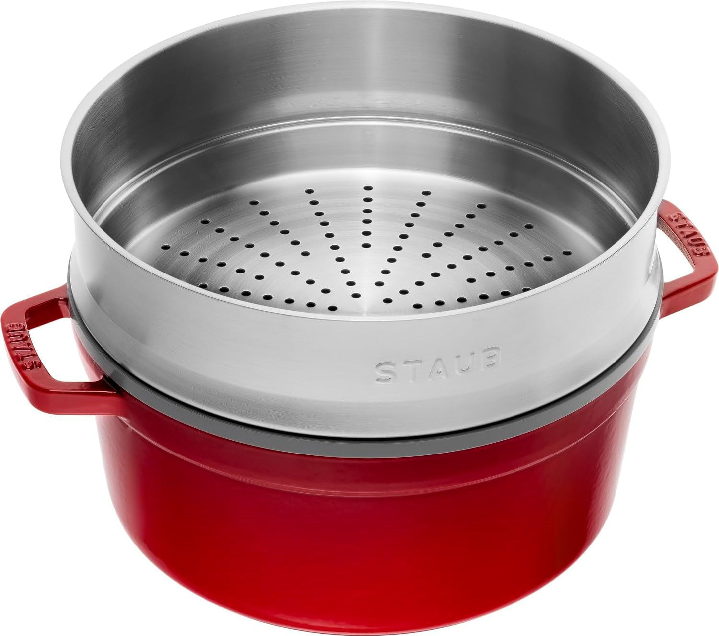 STAUB Gusseisen Bräter/Cocotte, Mit Dämpfeinsatz Aus Edelstahl, Rund 26 Cm, 5.2 L, Aromaregen Funktion Für Optimale Befeuchtung, Für Alle Herdarten Inkl. Induktion & Backofen, Kirschrot, Rot Moules et plaques pour pâtisserie Naty Shop