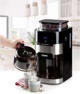 Machine à expresso DOMO DO721K "Grind and Brew" - Fonction Bean-to-Cup - Écran LCD - Pour café moulu ou grains entiers - 1,5 L