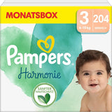 Couches Pampers pour bébé, taille 2 (4-8 kg), Harmony, boîte demi-lune, protection douce de la peau et ingrédients à base de plantes, 240 unités