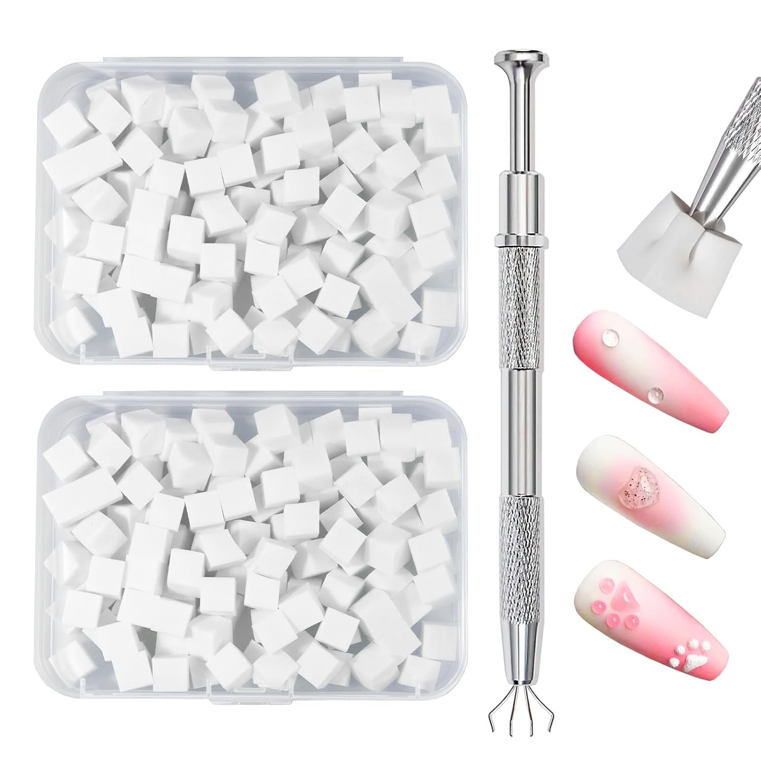 Qufiiry 200 pièces Nail Art Schwämme Mit Metallgreifer, Nagelkunst Schwammpinsel, Maniküre Zubehör Für Nägel, Um Eine Varavländ von Gradient Nail Art Patterns to Create (Blanc)