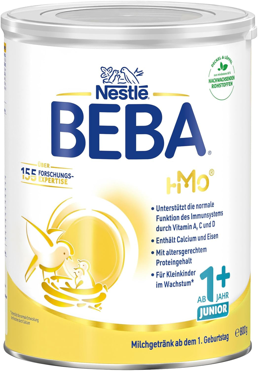 Boisson lactée BEBA Junior 1+ à partir de 1 an, Avec HMO, Teneur en protéines adaptée à l'âge, Lactose uniquement, Sans huile de palme, Sans huile de poisson, Aliments pour tout-petits, Lait en poudre pour bébé, Lot de 3 (3 x 800 g)
