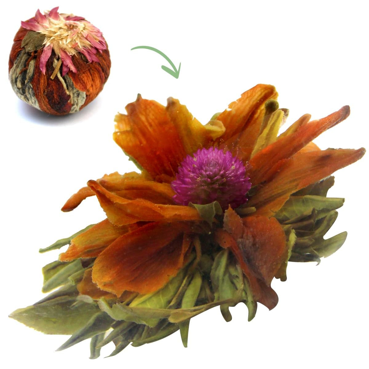 Thé aux fleurs "Couronne du goût" 1 pièce 6 g | Thé vert - fleur de lys - fleur de litchi | Thé sélectionné | Fleurs de thé vert | Idéal pour les amateurs de thé