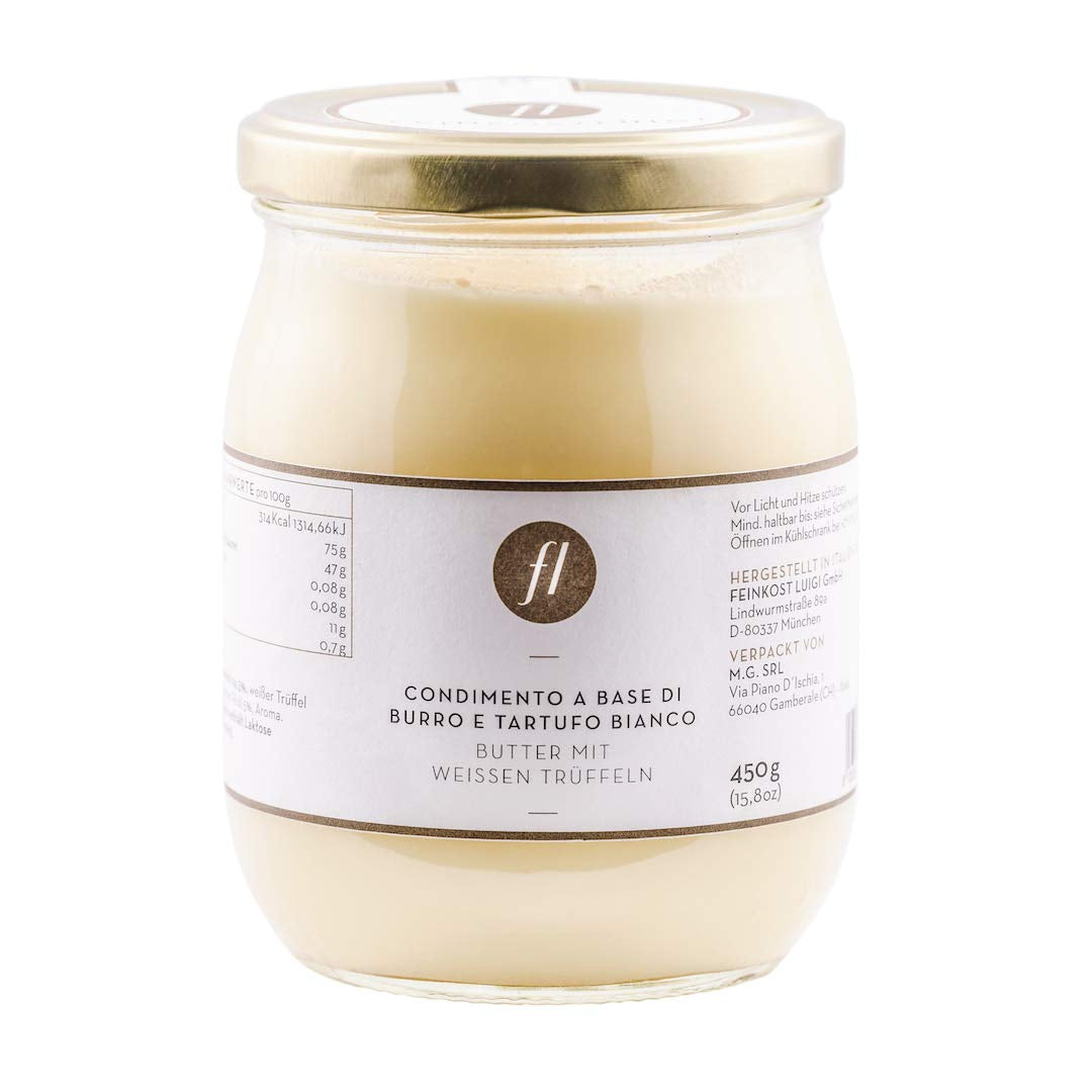 Feinkost Luigi - Beurre de truffe dans le verre avec 5% de vraie truffe blanche (450g) d'Italie