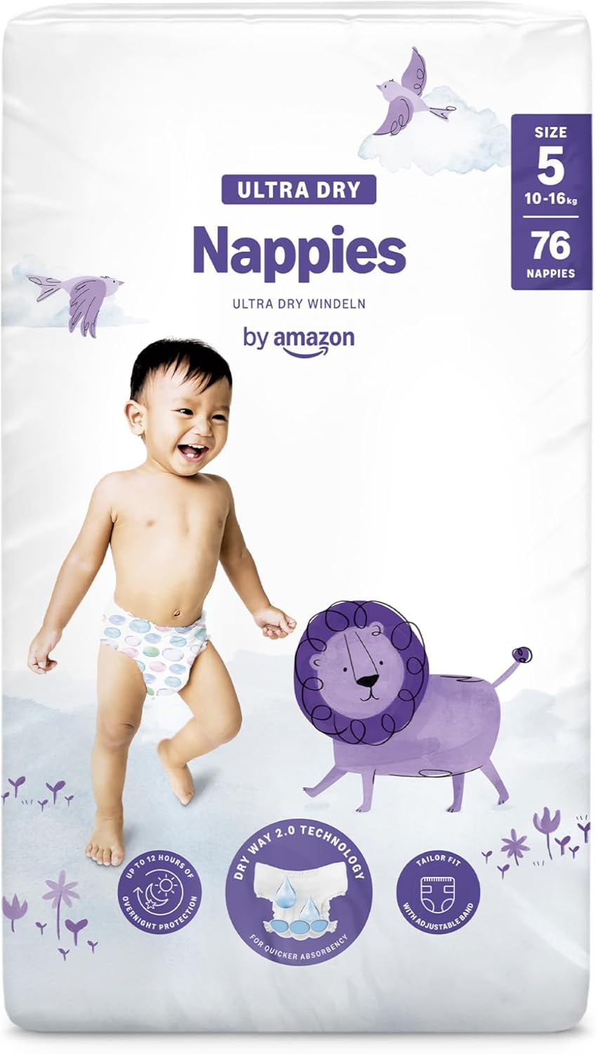 Couches Amazon Ultra Dry, taille 3 (4-9 kg) – Boîte mensuelle, blanche, 172 unités (2 paquets de 86) (anciennement Mama Bear, produit identique)