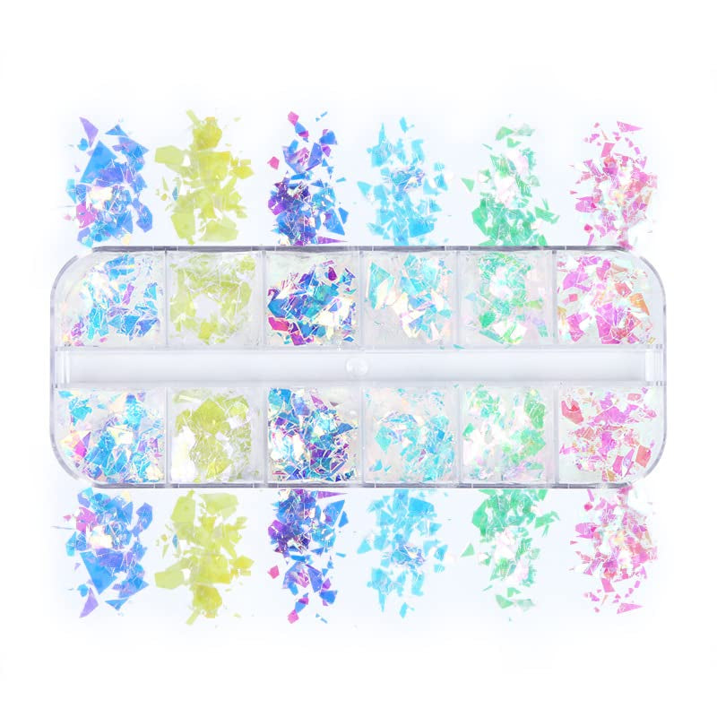 JMEOWIO – paillettes pour ongles, 12 grilles, sirène, accessoires de décoration pour Nail Art, Design des ongles