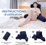 Oreiller de lecture INFANZIA avec accoudoirs, mousse à mémoire de forme, support ergonomique pour canapé et lit, bleu marine