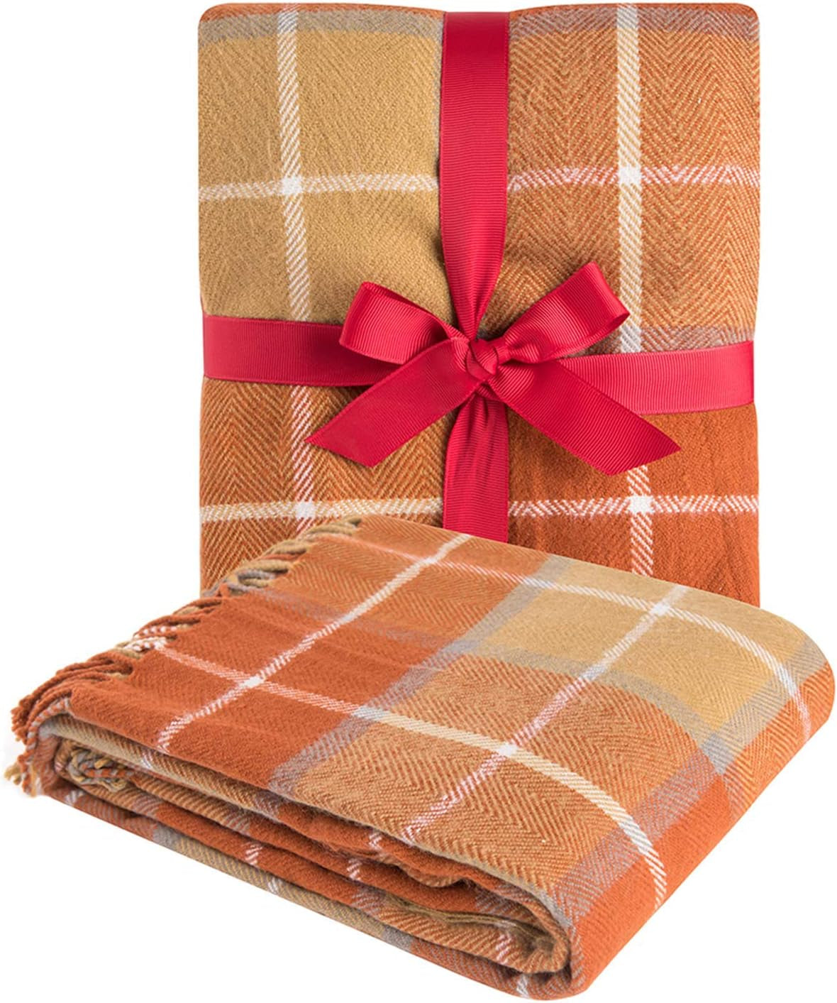 G Lake Couverture à carreaux orange en acrylique doux réversible à franges colorées cadeau pour décorations de Noël 127 cm de large x 170,2 cm L-Lits et couvertures orange citrouille G Lake Orange Pumpkin 50 po x 67 po
