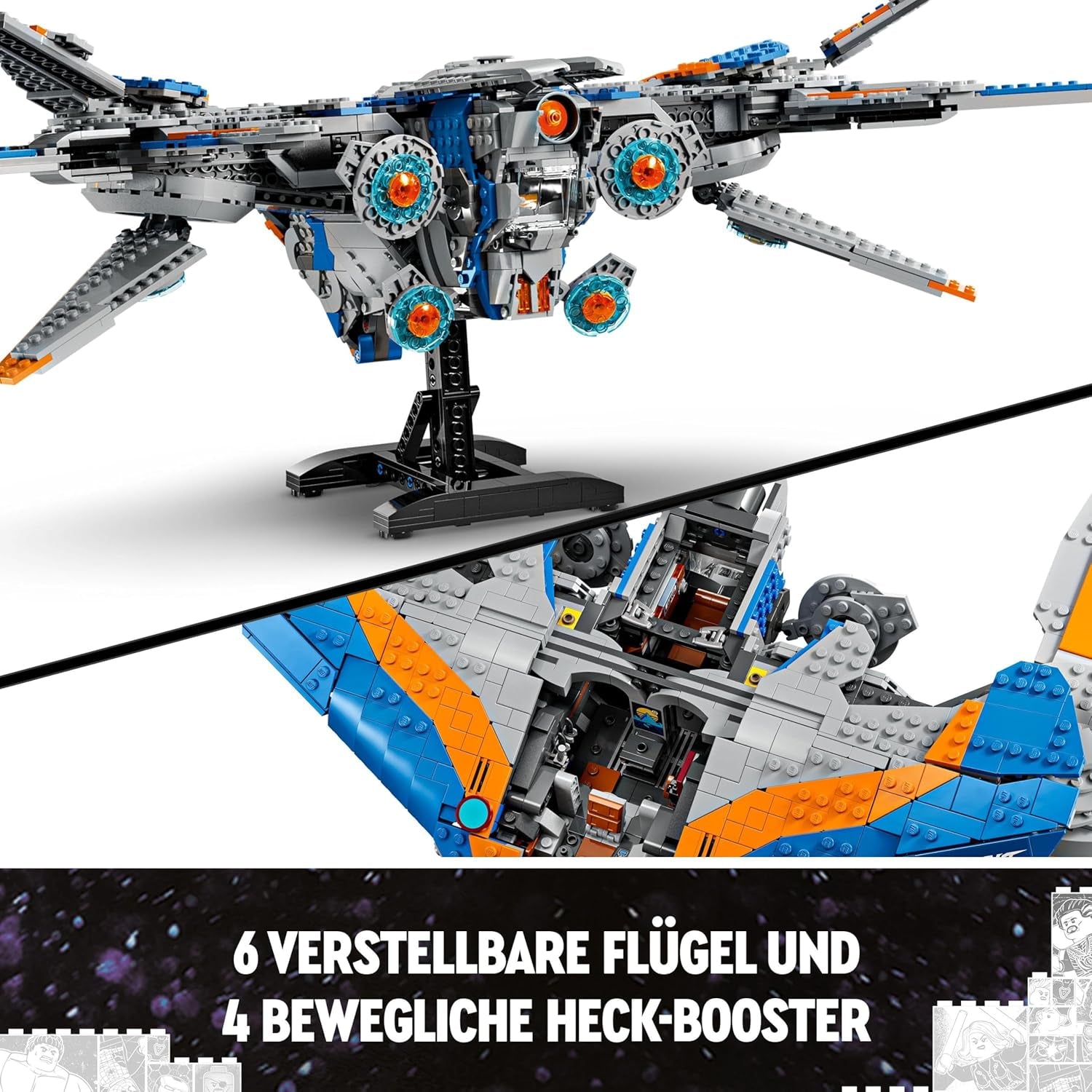 LEGO Marvel Les Gardiens de la Galaxie : le modèle de vaisseau spatial de construction Milano avec 4 figurines de super-héros Avengers Flyer pour les aventures spatiales Cadeau pour garçons et filles 76286 Jeux de construction Beuche den LEGO-Store
