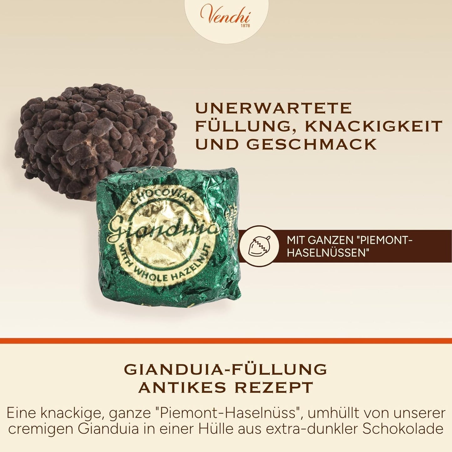 Venchi – Chocoviar Gianduia, pralines en sachet de 1 kg, chocolat Gianduia produit exclusivement avec des « noisettes des forêts du Piémont », sans gluten, sans colorants artificiels et sans conservateurs
