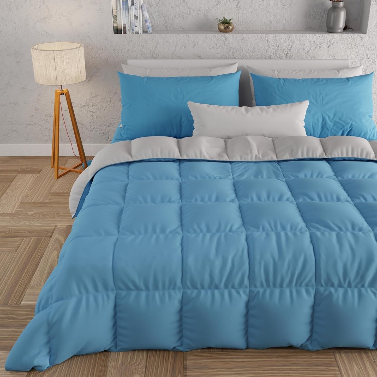 PETTI Artigiani Italiani - Couette d'hiver pour lit double, maxi, monochrome, double face, blanc, gris, 100% Made in Italy Couettes et couettes Naty Shop Bleu clair Gris Una Piazza E Mezza