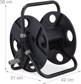 Enrouleur de tuyau Relaxdays, pour tuyau 30 m 1/2", acier, plastique, support de tuyau, HL : 38 x 42 x 31 cm, noir/gris