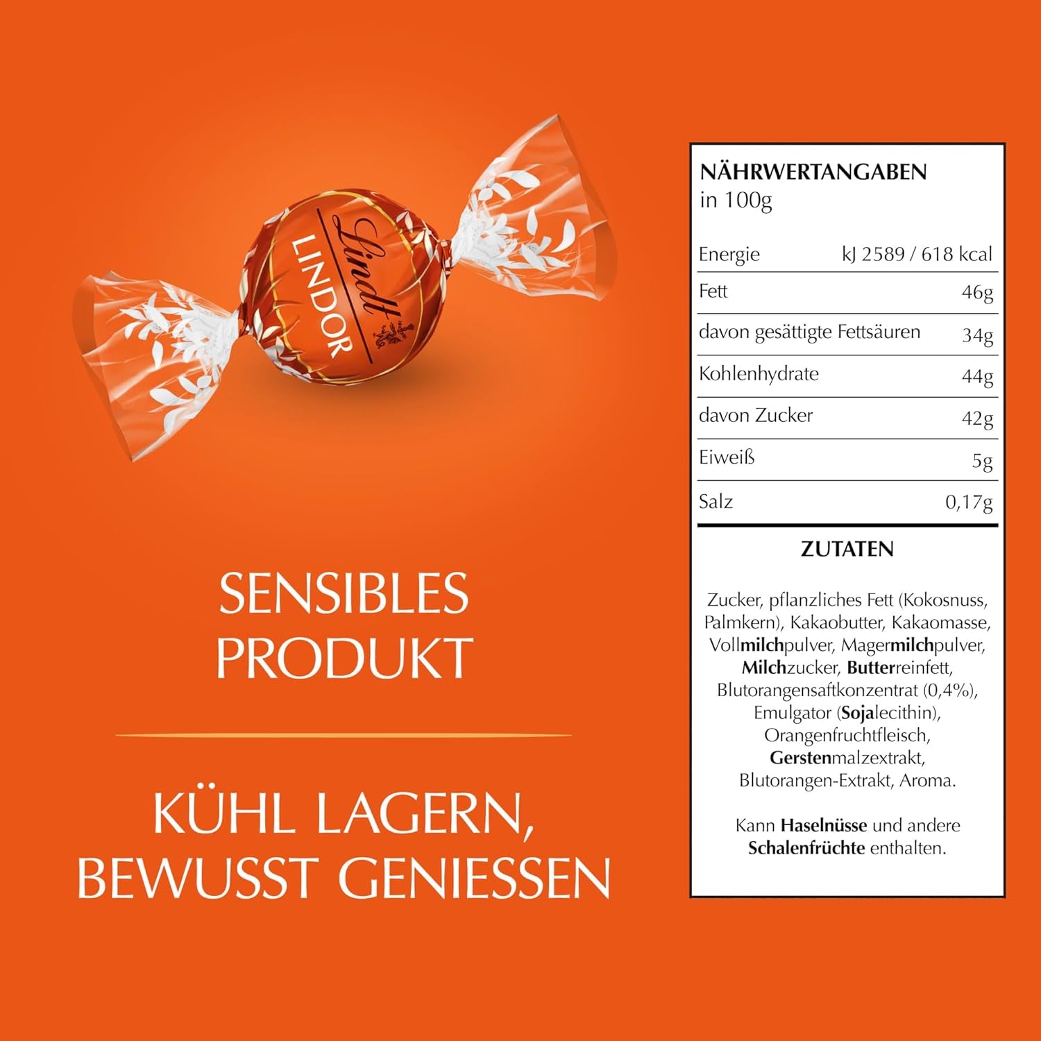 Lindt LINDOR Boules de chocolat rouge orange | Sac refermable de 1 kg | env. 80 bonbons au chocolat fourrés fondants | Colis en vrac, cadeau chocolat