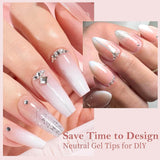 Ensemble de faux ongles – 240 pièces de faux ongles français à coller – Rose blanc dégradé design ongles artificiels couverture complète en gel doux naturel et confortable à porter (rose amande)
