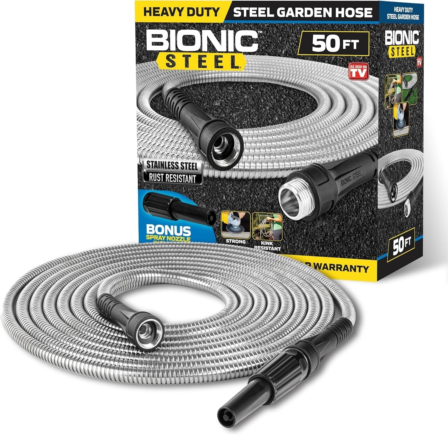 Tuyau d'arrosage de 30 m, tuyau d'eau en métal en acier inoxydable 304, tuyau flexible de 30 m, anti-naturel, ultra léger et durable, résistant aux déchirures, facile à enrouler, 500 PSI