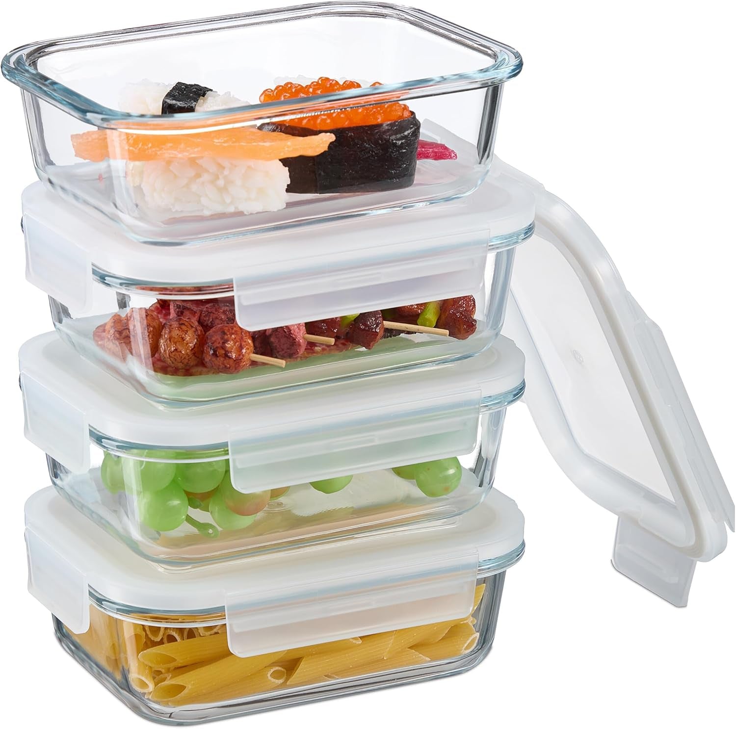 Relaxdays Boite Alimentaire en Verre avec Couvercle, Lot de 6, 370 ML, Boite Alimentaire, Couvercle Plastique, Hermétique, Bocal en Verre, Transparent Naty Shop Boite Alimentaire 640 ML