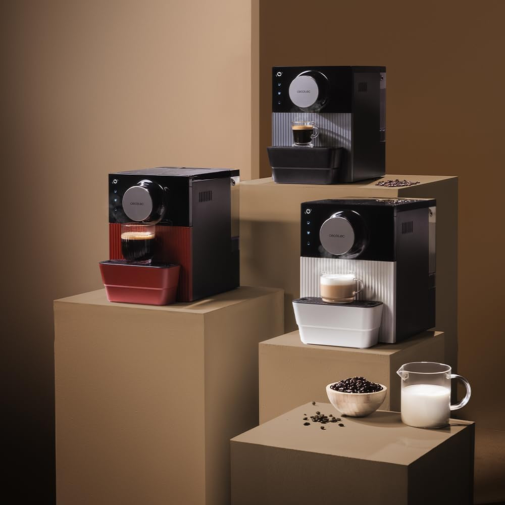 Machine à expresso compacte Cecotec Cremmaet Cube, 1350 W, système de pressage 10 g, système de pré-infusion, 19 bars, système thermobloc, 5 réglages de mouture, panneau de commande tactile