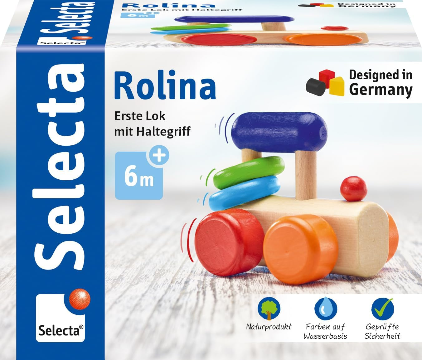 Selecta Locomotive Catch Toy, 8,5 cm, Bois, 6 mois - 3 ans, Locomotive avec anneaux hochet Jouets pour bébé Naty Shop Titre par défaut