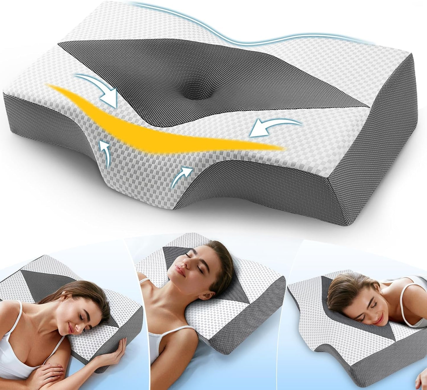 Oreiller cervical en mousse à mémoire de forme Oreiller orthopédique ergonomique pour les douleurs au cou et aux épaules - Oreiller de couchage rafraîchissant pour les dormeurs sur le côté, le dos et le ventre avec soutien du cou Oreillers orthopédiques cervicaux Naty Shop 03-Gris (63,5 cm * 40,6 cm * 10,7/13,2 cm) 03-Blé (63,5 cm * 40,6 cm * 10,7/13,2 cm)