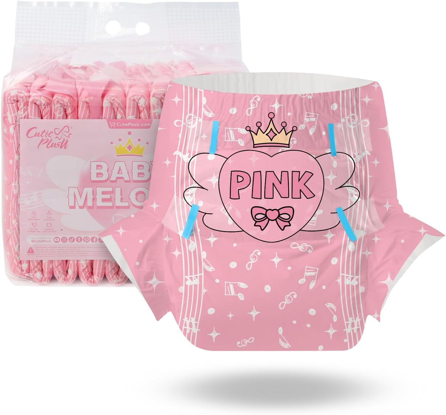 CutiePlusU Couches pour adultes, 10 pièces, culottes jetables pour incontinence avec drap pour femmes et hommes, absorption maximale pendant la nuit – Petite princesse (grande taille 94-119 cm)