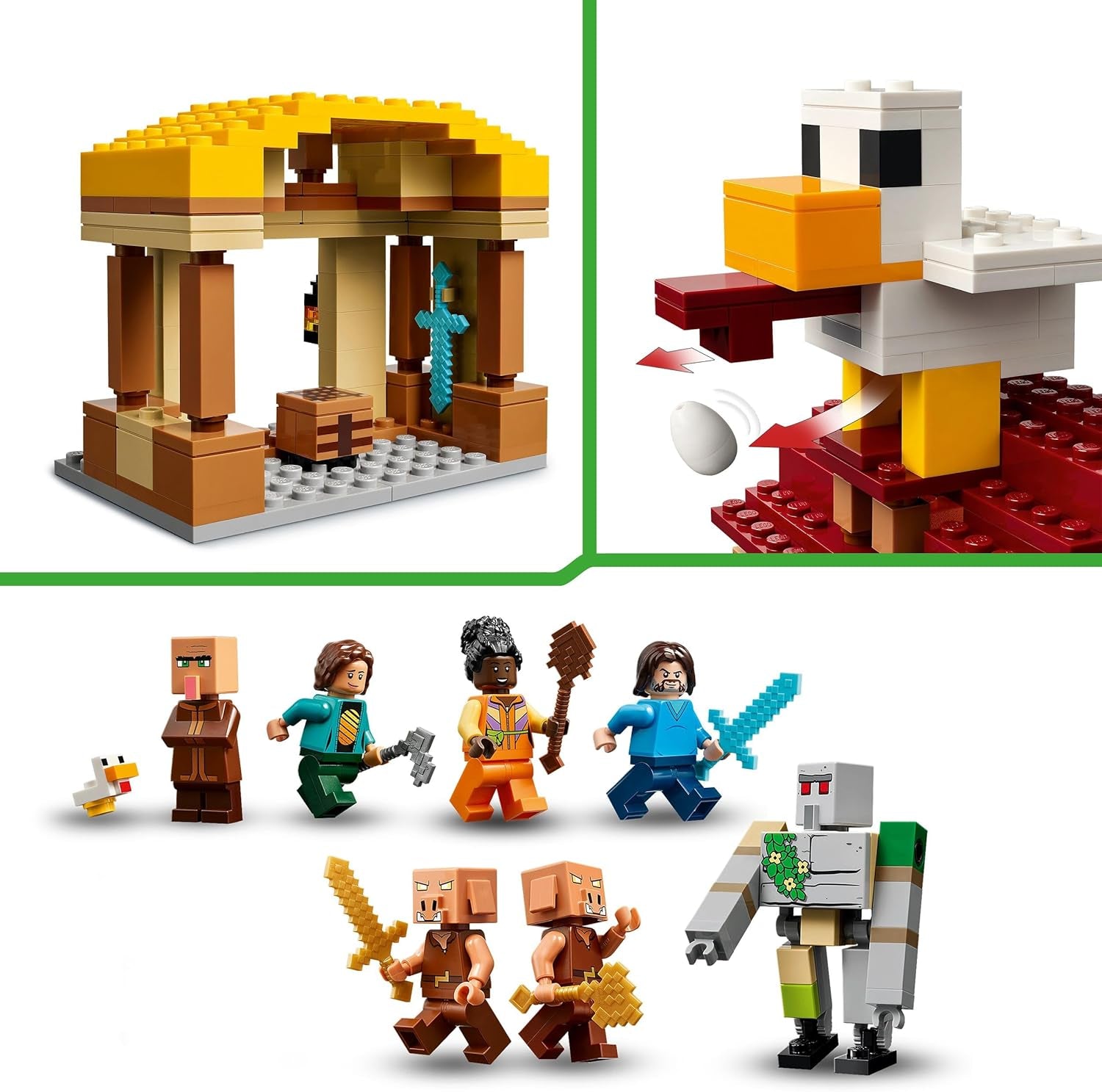 LEGO Minecraft Ghast Balloon Attack - Jouet de joueur pour enfants - Jeu de construction de jeu vidéo avec maison, poulet et Golem - Produits de film pour garçons à partir de 10 ans - 21273 Jeux de construction Beuche den LEGO-Store