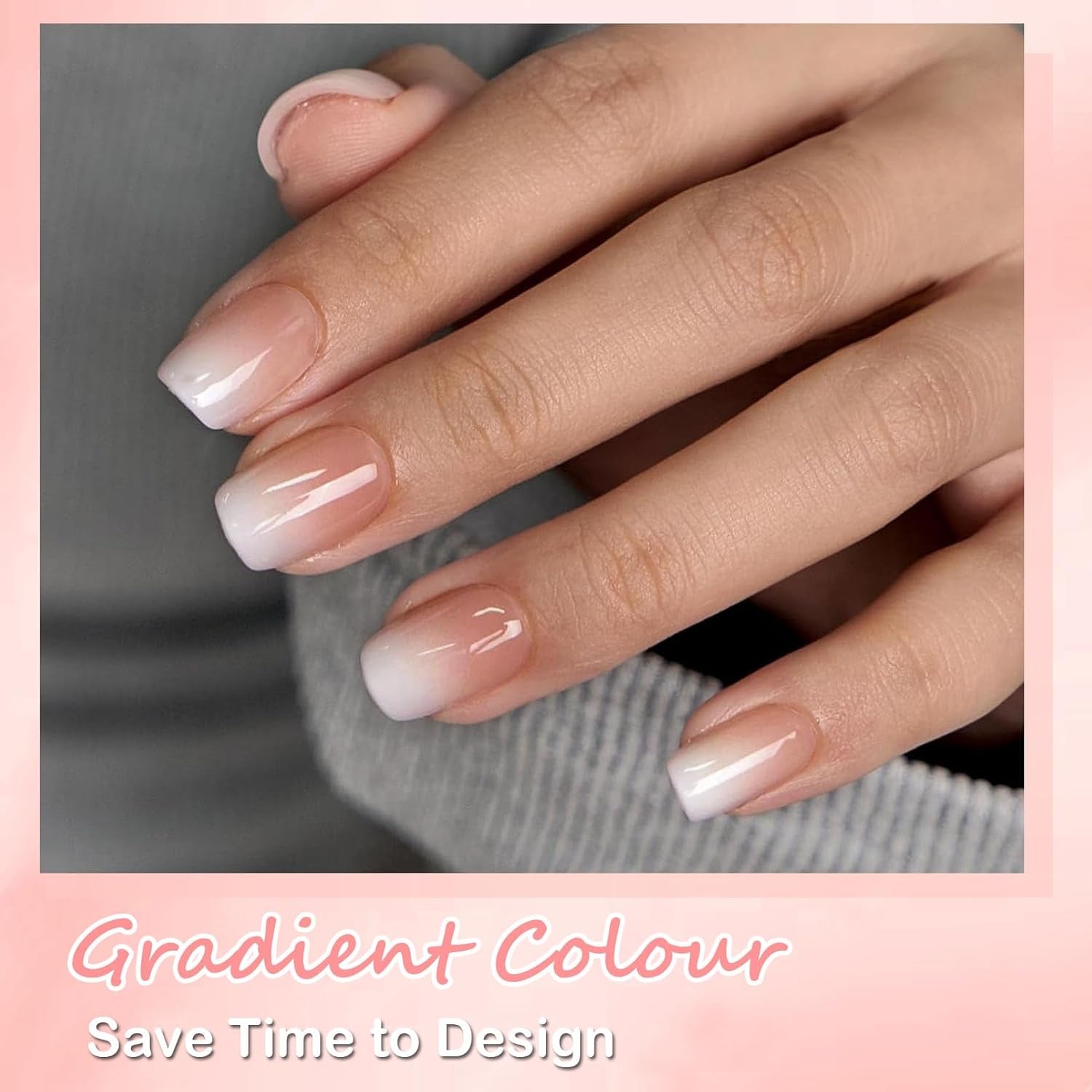 Ensemble de 240 faux ongles courts – Faux ongles artificiels naturels courts à coller – Ongles artificiels dégradés nus pour extensions d'ongles en boîte (dégradé nu)