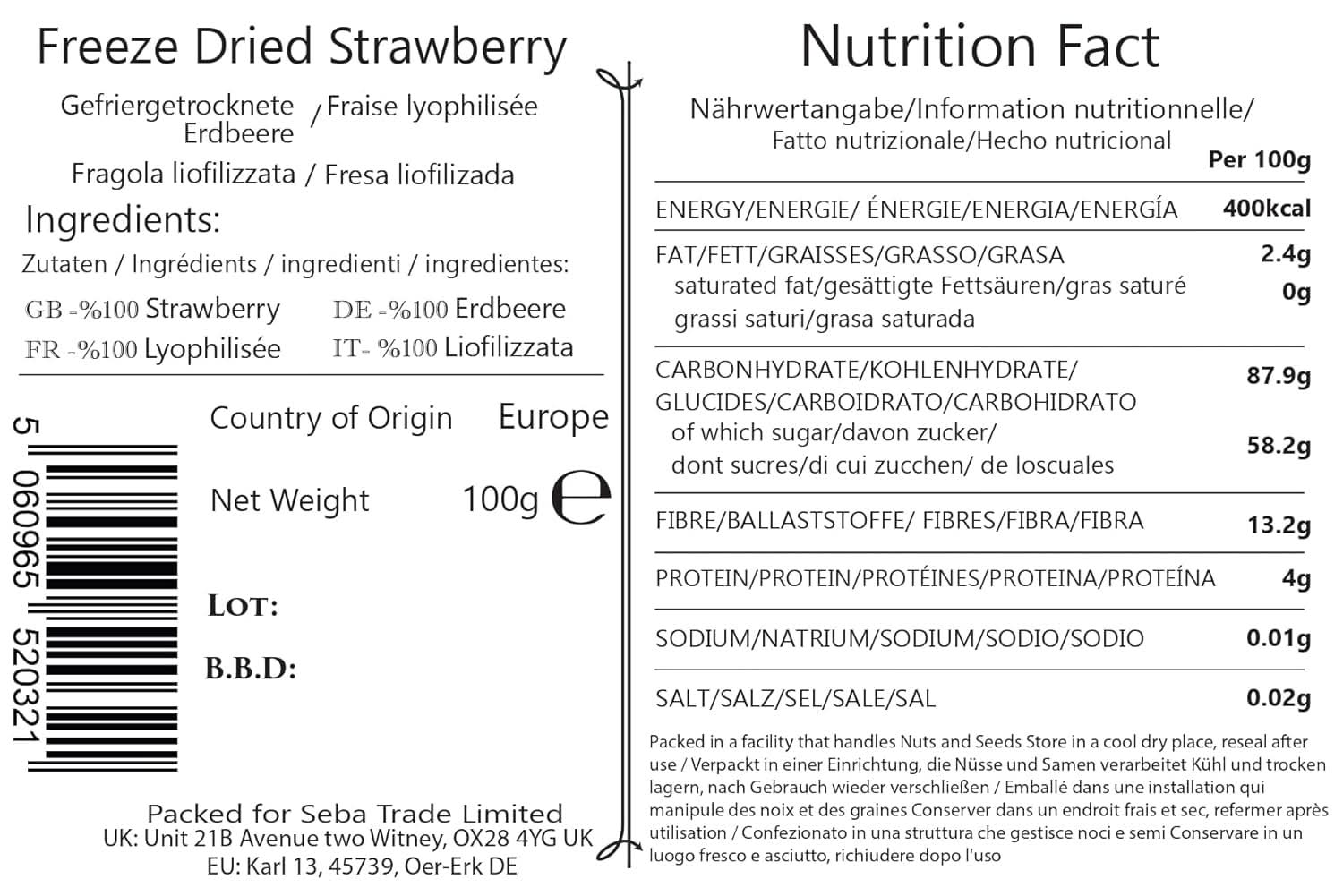 Seba Garden Premium, délicieuses fraises séchées de Méditerranée, sans OGM et vegan Produits déshydratés Naty Shop