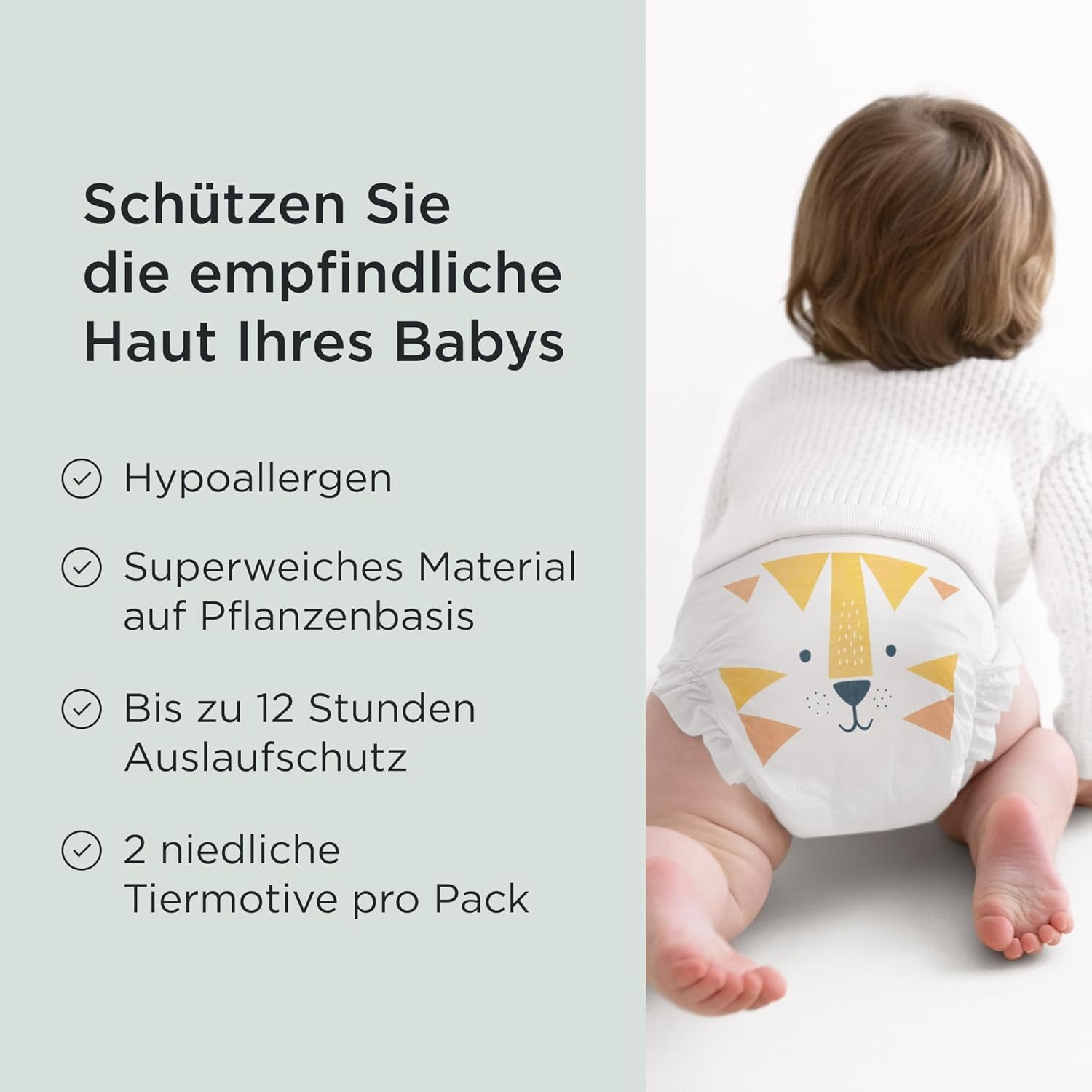 Couches Kit & Kin Premium, taille 4 (9-14 kg), 128 pièces, à base de plantes et hypoallergéniques, protection fiable contre les fuites, végétaliennes et sans cruauté envers les animaux