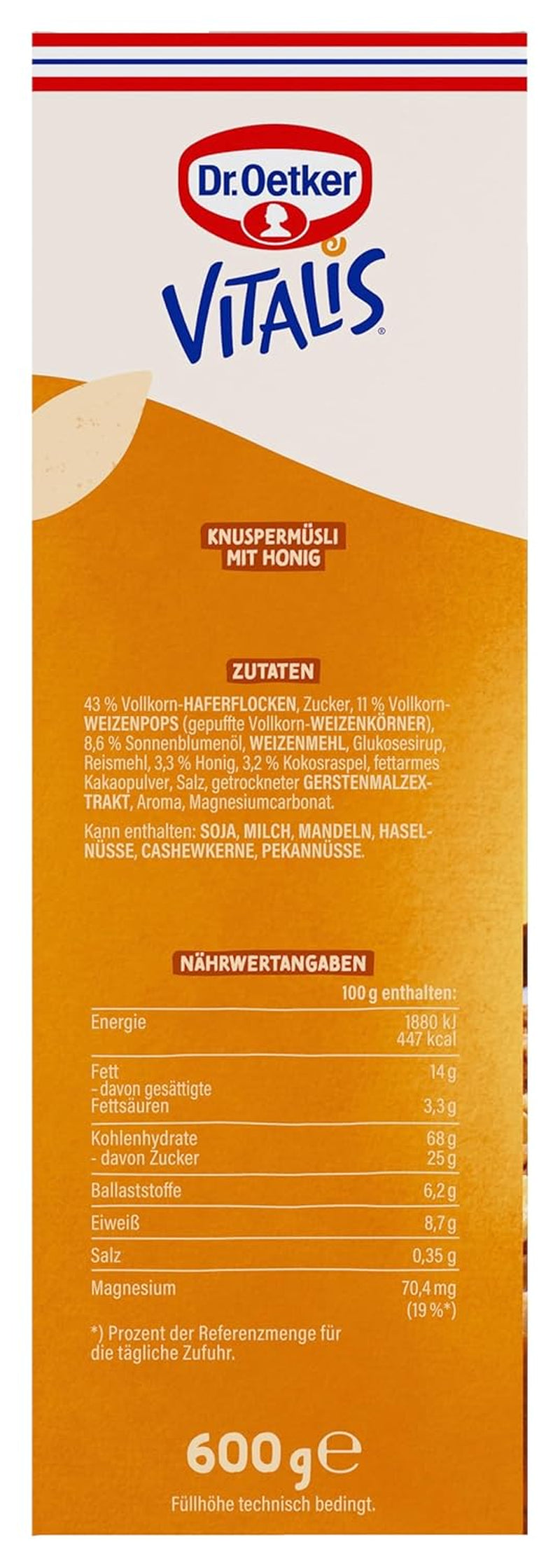 Dr. Oetker Vitalis Crunchy Honeys : Muesli croquant au miel pour le petit-déjeuner et les collations, paquet de 5 (5 x 600 g)