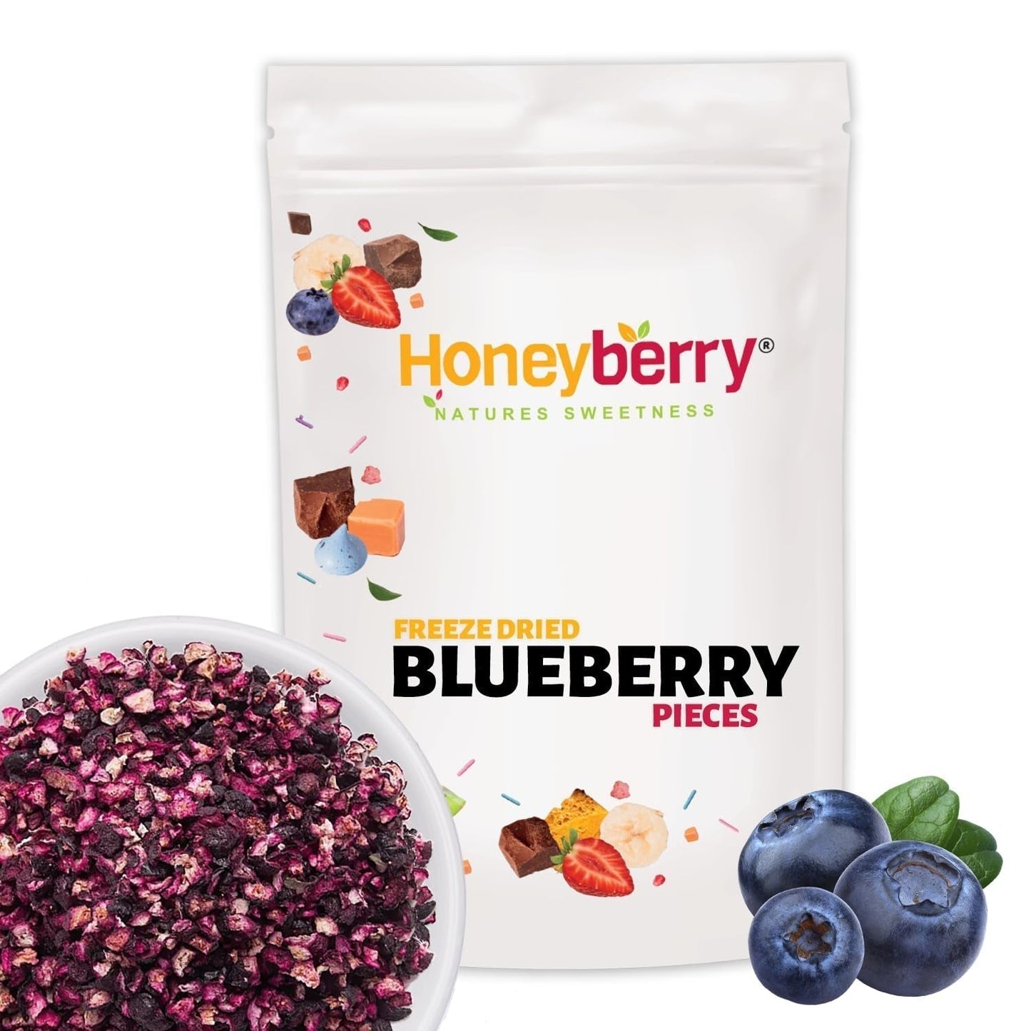 Morceaux de myrtilles lyophilisées 100g - Myrtilles lyophilisées - Fruits lyophilisés - Fruits secs lyophilisés - Parfait pour la pâtisserie, la décoration des gâteaux, muesli et desserts Produits déshydratés Naty Shop 100G