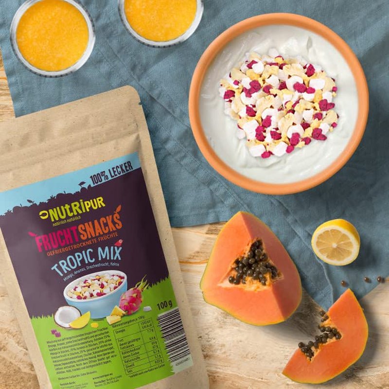 Mélange de fruits lyophilisés "Tropic-Mix" 100g I Fruits des bois et fruits secs I Mélange de noix de coco, fruit du dragon, mangue et ananas I NutriPur Produits déshydratés Naty Shop