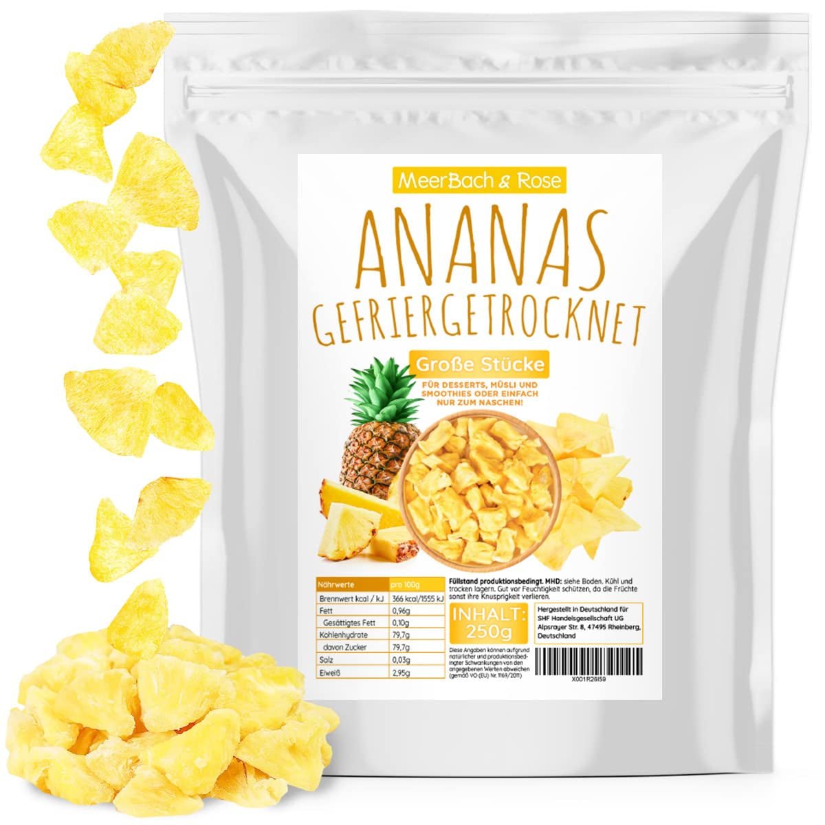 Ananas lyophilisé 250g, gros morceaux, fruits lyophilisés en tranches, non sucrés, morceaux d'ananas fruités, ananas séchés Produits déshydratés Naty Shop Titre par défaut