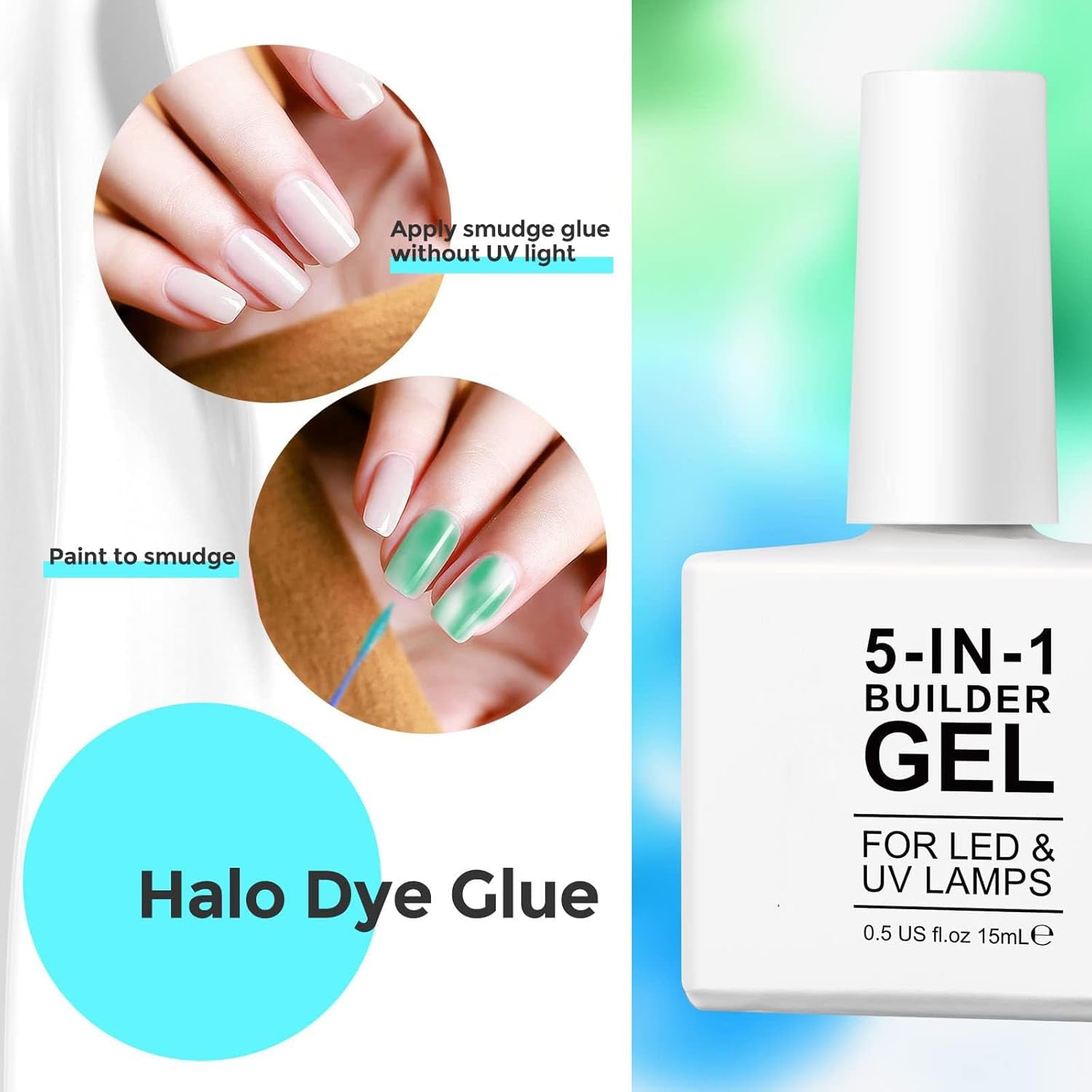 Builder Gel de construction 5 en 1 15 ml, gel de construction d'ongles, gel de construction d'ongles, vernis à ongles d'extension d'ongles UV/LED, extensions, nail art, autocollants, gel de construction d'ongles (blanc)