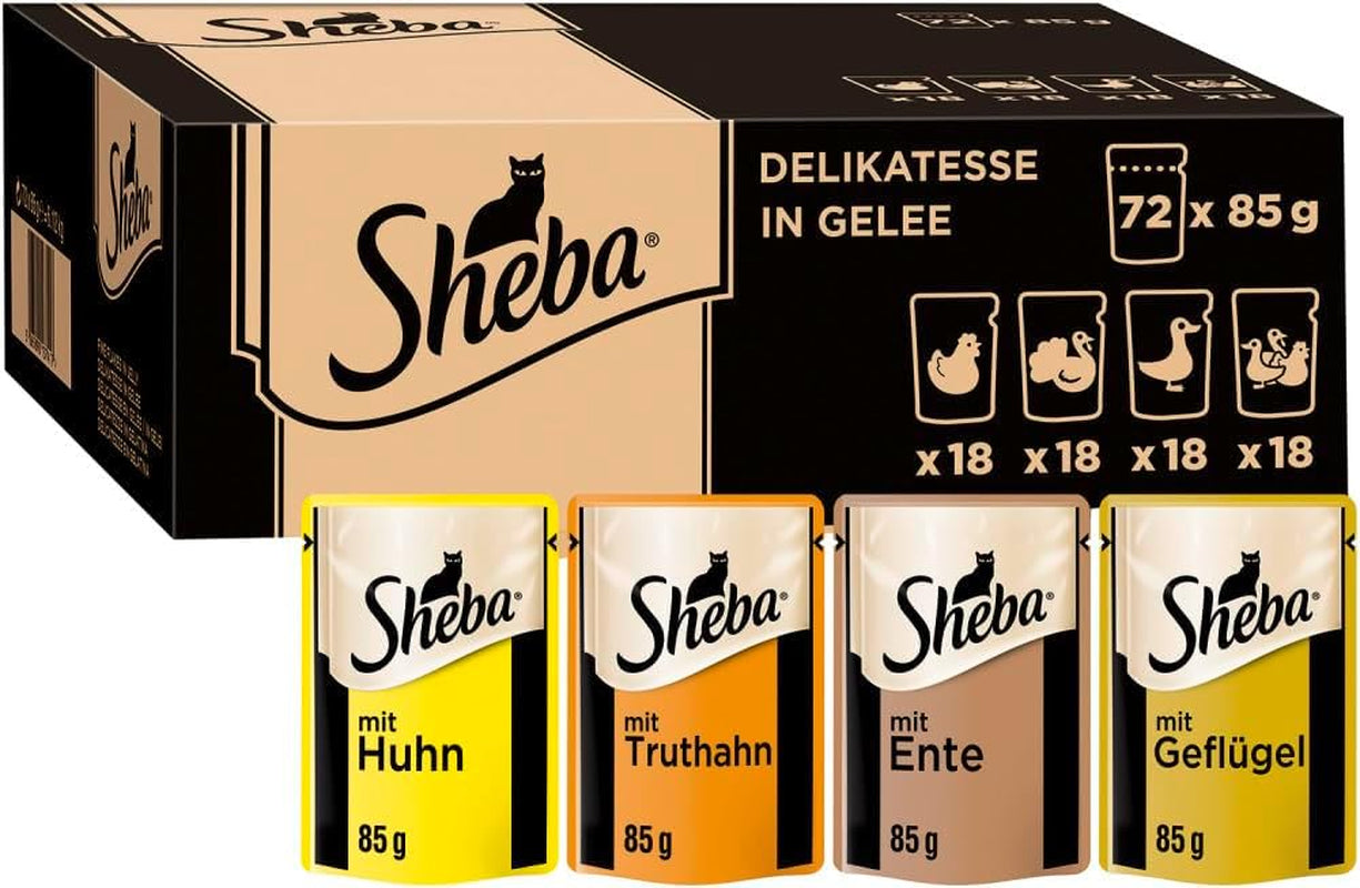 SHEBA Nourriture humide pour chat - 72 sachets x 85g - Variété de volaille en gelée - Nourriture humide pour chat - 1 grand paquet