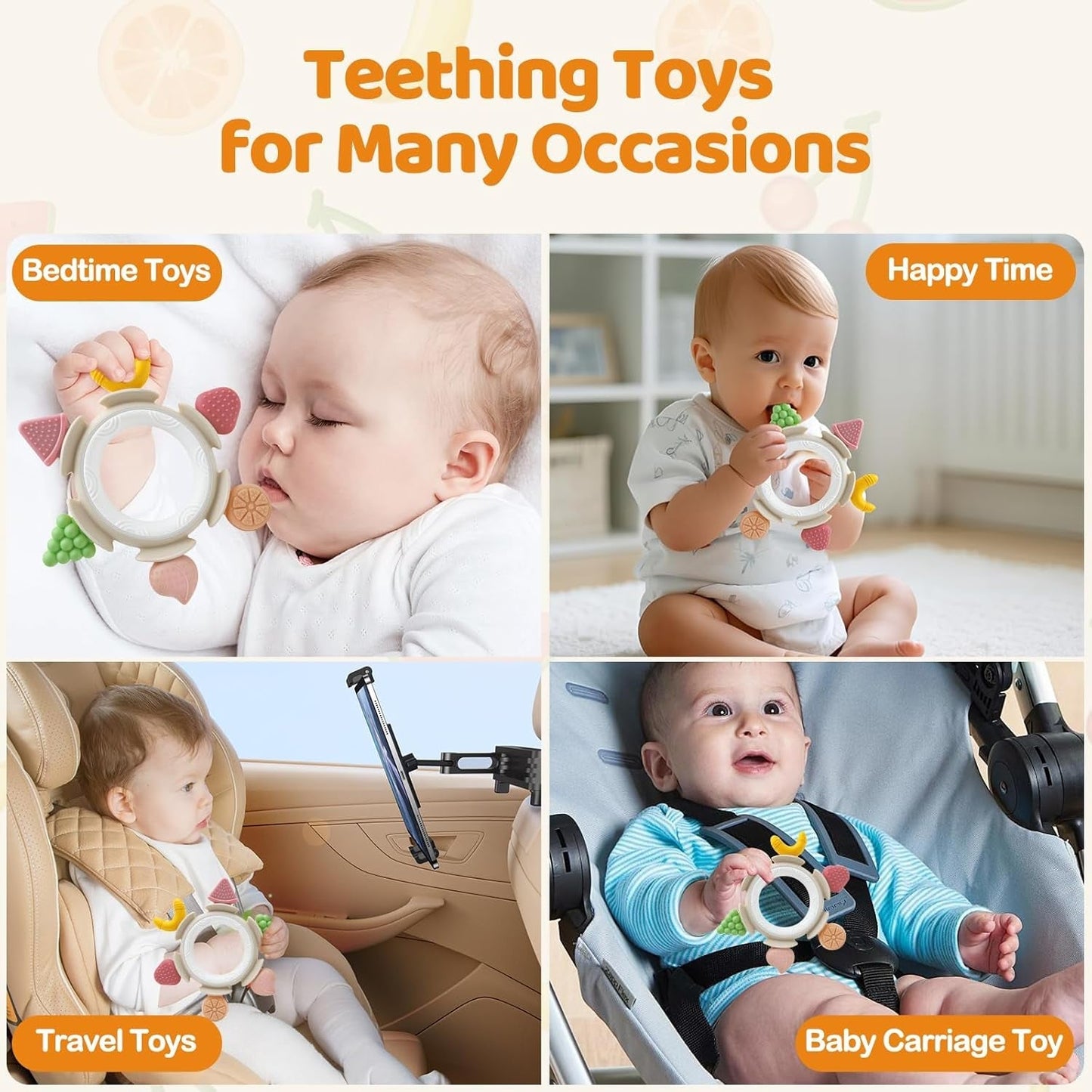Anneau de dentition pour bébé, jouet sensoriel pour 0 3 6 7 8 9 10 12 mois, jouet d'aide à la dentition pour nouveau-nés de 3 6 12 18 mois, garçons et filles, cadeaux de Pâques pour fête prénatale marron