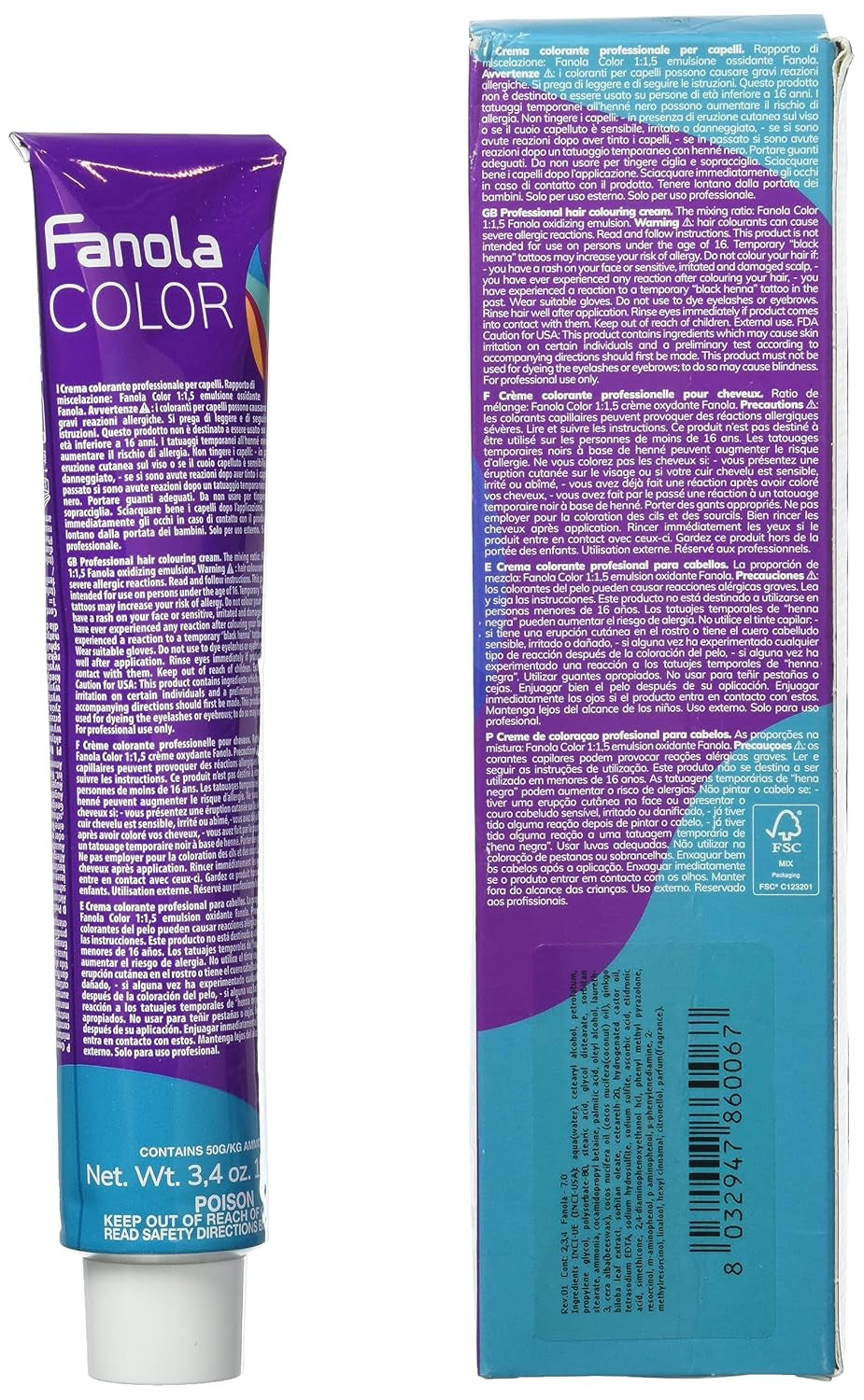 Fanola crema colore Crème colorante 7.0 Blond, 100 ml Teinture capillaire Naty Shop