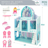 Maison de poupée en bois, Châteaux de princesse en bois, Maisons de poupées, 3 étages, Châteaux de princesse, 9 pièces en bois, 37x15x53,5 cm, Jouet en bois, 3 ans et plus